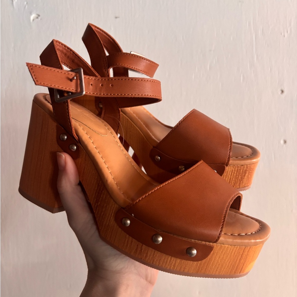 Brown Leather Boho Platform Sandals